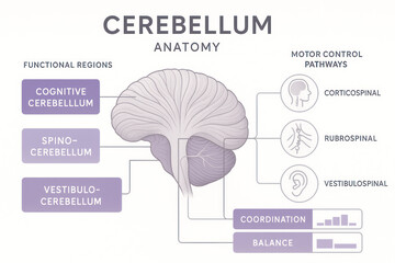 Cerebellum Anatomy Diagram: Functional Regions and Motor Pathways Illustration