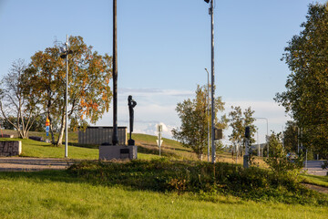 The old city center of Kiruna, Sweden, being demolished in autumn.