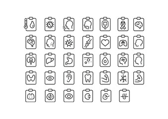 vector outline icons Diagnosis (Medical) diagnosis fever diagnosis flu diagnosis cold diagnosis asthma diagnosis diabetes diagnosis cancer diagnosis stroke diagnosis allergy diagnosis.