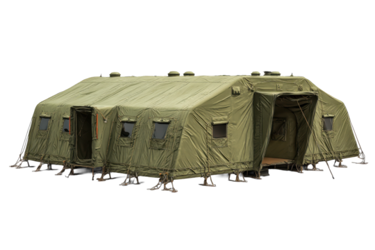 Modular Military Command Tent on Transparent Background