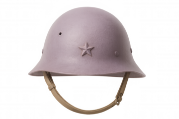 Pink military helmet with a star symbolizing communism, isolated on transparent background, perfect for historical or political projects