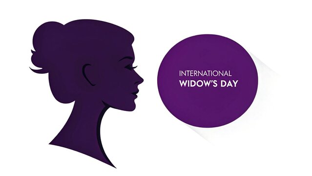 Silhouette of a woman with bun hair and purple circle symbolizing International Widow’s Day awareness and support