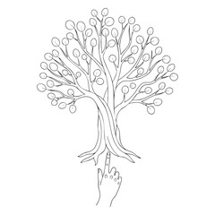 Hand Pointing at a Lush Tree Symbolizing Environmental Care.