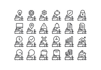 vector outline icons Harbor Ship (Advanced) harbor smart harbor ai harbor auto harbor manual harbor synced harbor unsynced harbor secure harbor unsecure harbor monitor harbor track harbor.