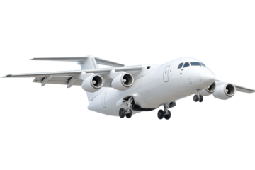 White Commercial Transport Aircraft on Transparent Background