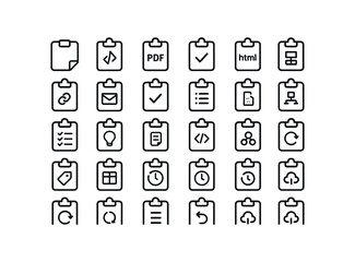 vector outline icons Clipboard Manager (Content) clipboard doc clipboard pdf clipboard code clipboard html clipboard link clipboard email clipboard task clipboard list clipboard todo.