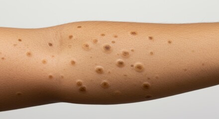 Arm Skin with Multiple Moles - Close-Up View of Dermatological Condition.