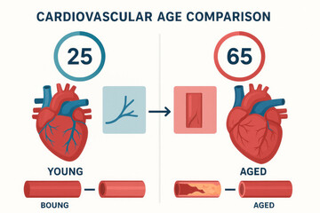 Cardiovascular Age Comparison Illustration: Young vs Aged Heart and Blood Vessels [Illustration]
