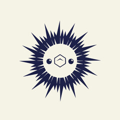 Geometric Sea Urchin Illustration: Dark Blue Hexagon Design.