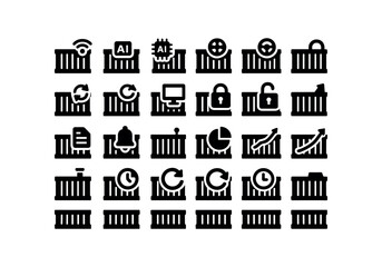 vector solid black filled icons Container (Advanced) container smart container ai container auto container manual container synced container unsynced container monitor container track.