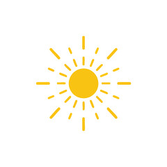Simple yellow sun icon with radiating sunbeams.
