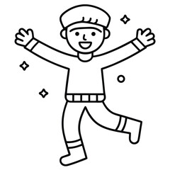 Young boy baseball character cartoon drawing with a bat and smile