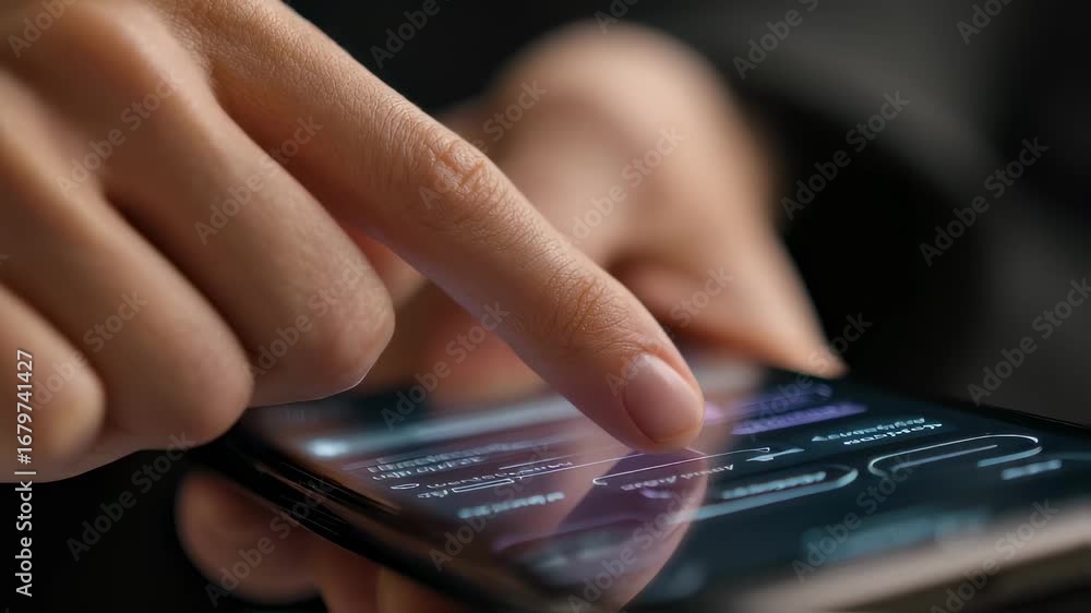 Poster medium shot of a person toggling consent options on a mobile app interface fingers in clear focus re