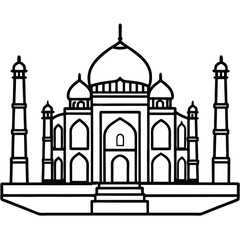 Taj Mahal vector illustration depicting the famous Indian marble mausoleum, a popular tourism and travel monument and architectural landmark