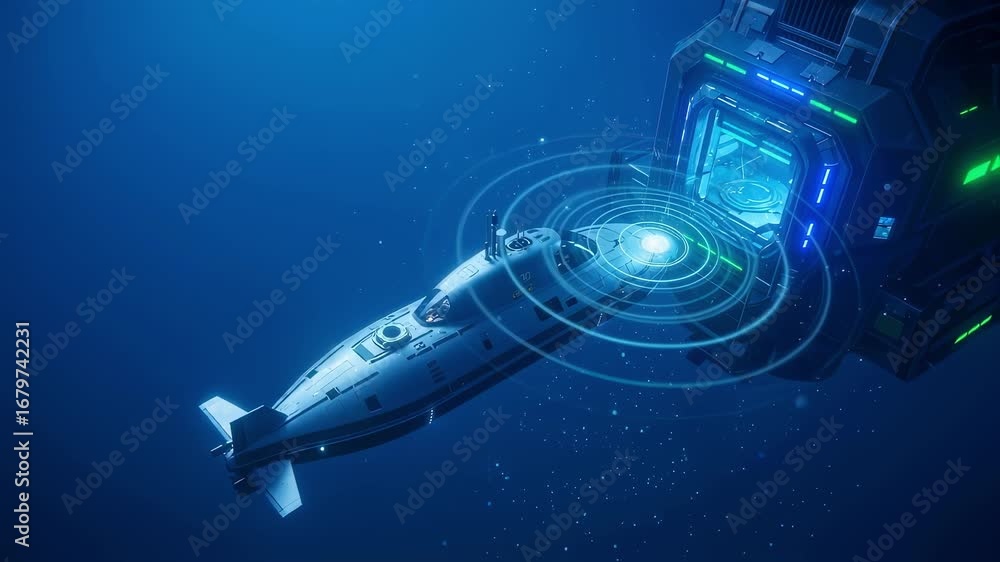 Poster robotic submarine approaching an underwater docking station in a controlled sonar alignment environm