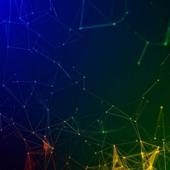 Abstract Network of Glowing Dots and Lines on a Dark Blue and Green Gradient Background.