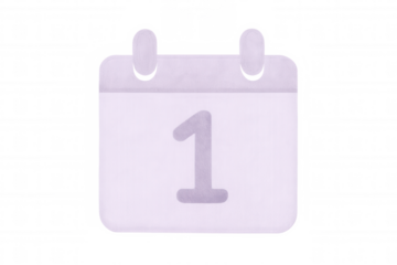 Calendar icon displaying numeral one, marking month's initial date, set against transparent backdrop