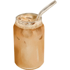 Iced Coffee Watercolor Illustration 