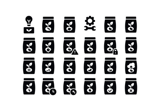 vector solid black filled icons Seed Pack (Advanced) seedpack smart seedpack ai seedpack auto seedpack manual seedpack synced seedpack unsynced seedpack monitor seedpack track seedpack.