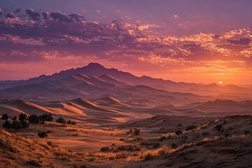 Naklejka premium Desert mountain sunrise, vibrant hues