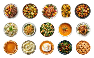 PNG Assorted delicious holiday dishes, element set on transparent background