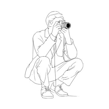 recommend clip art: Photographer taking picture professional photography camera man outline drawing vector illustration design