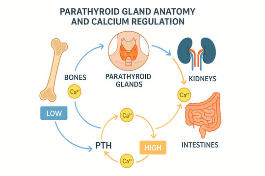 Parathyroid Gland Anatomy and Calcium Regulation Illustration