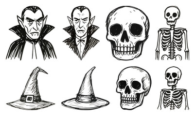 Fototapeta premium PNG Vintage Halloween spooky illustrations, element set on transparent background