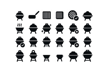 vector solid black filled icons Grill (Basic) grill icon grill pan grill rack grill plate grill open grill closed grill hot grill cold grill clean grill dirty grill new grill old grill.