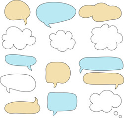 Line frame text speech bubble set. Line balloon design talk speech bubble frame. Text dialog balloon, simple doodle thinking cloud. Vector illustration or PNG