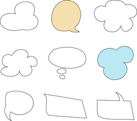Line frame text speech bubble set. Line balloon design talk speech bubble frame. Text dialog balloon, simple doodle thinking cloud. Vector illustration or PNG