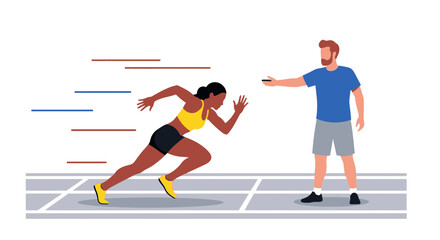 Fototapeta premium Athlete Speeding Forward While Coach Mentions, Training For The Next Race