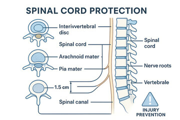 Obraz premium Spinal Cord Protection Illustration: Anatomy, Vertebrae, and Injury Prevention