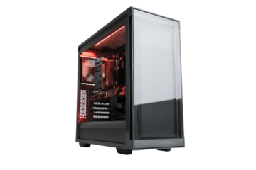 Sleek Transparent-Panel Gaming PC Case with Red Interior