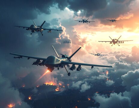 Military drones in aerial combat