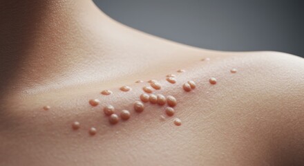 Fototapeta premium Detailed Macro View of Multiple Skin Tags, or Acrochordons, Clustered on a Persons Shoulder and Neck.