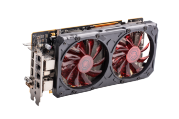 High-Detail Dual-Fan Graphics Card on Transparent Background