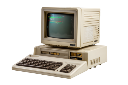 Vintage beige microcomputer with CRT monitor and keyboard