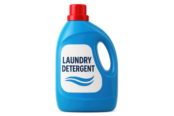 Blue Plastic Laundry Detergent Bottle with Red Cap on Transparent Background