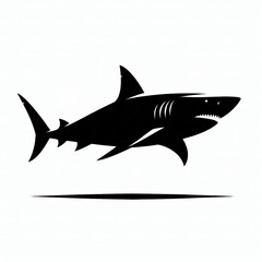 Obraz premium Majestic silhouette of a great white shark swimming with fins spread wide underwater ocean life