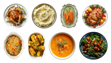 PNG Delicious festive dinner spread, element set on transparent background