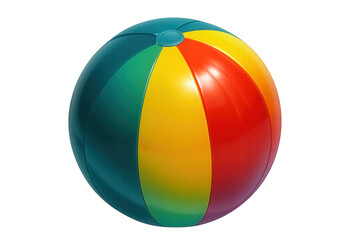 Colorful beach ball hovering with bright panels, floating freely against pristine white space for playful summer graphic design projects