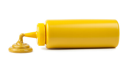 Mustard squeeze bottle with mustard outside, blank, no text, isolated