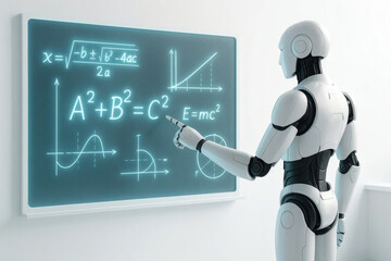  Robot teaching math formulas on digital board