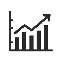 Black and white upward trend chart with arrow showing growth in statistics