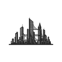 Futuristic skyline silhouette of modern cityscape with skyscrapers