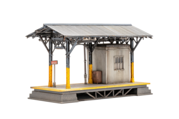 Miniature Railway Station Platform Model on Transparent Background