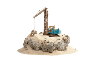 Miniature Construction Island with Crane and Excavator