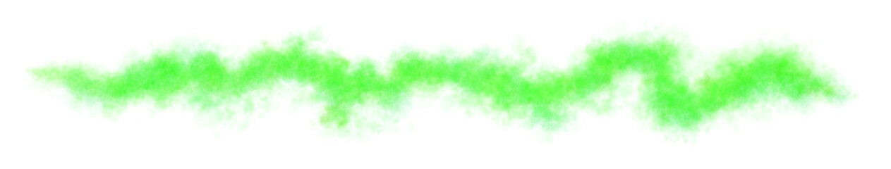 Chaotic green smoke trail with transparent background forming a zigzag or wave motion. Ideal for overlays, glowing effects, sci fi visuals, energy particles or fantasy compositions