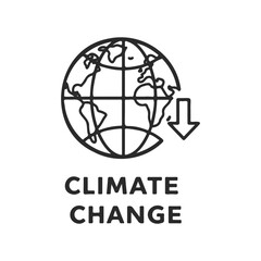Climate change icon with globe and downward arrow illustration